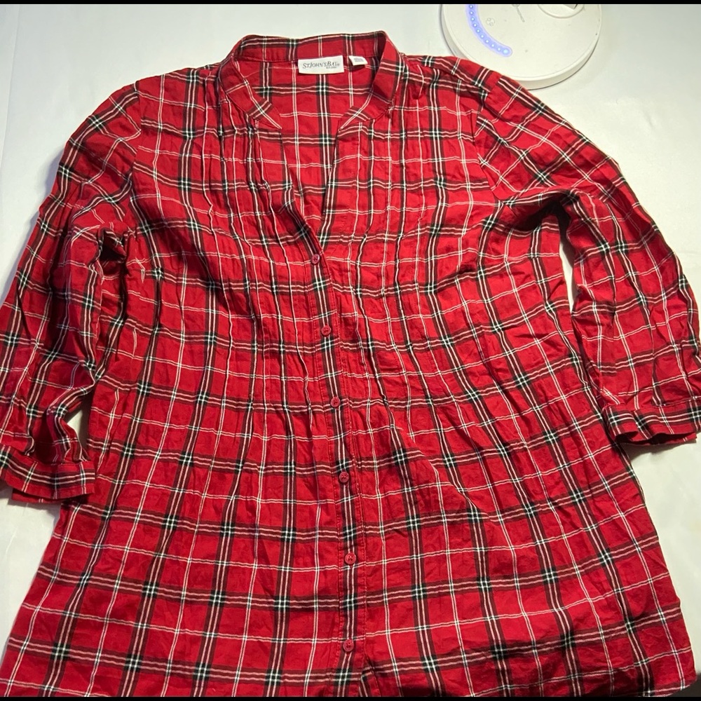 St John Bay Red Plaid Button Down